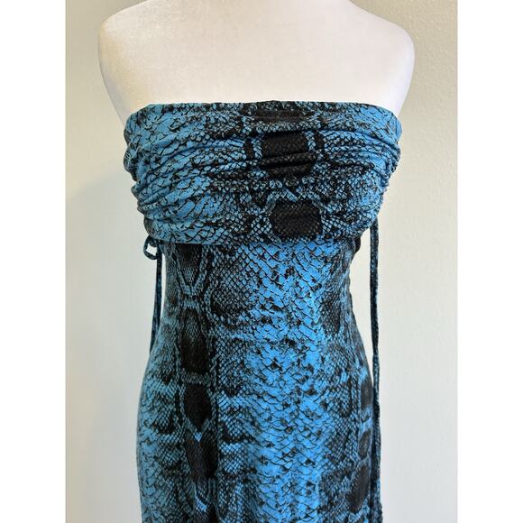 Y2K Fold Over Maxi Dress / Skirt Snakeskin boho stretch hippie Resort 90s Venus - Picture 5 of 12